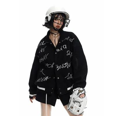 Handwritten Letter Embroidery Jacket Men