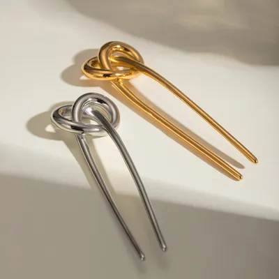 European And American Hair Clasp Simple Tie Up The Hair Elegant 18K Gold Stainless Steel Hairpin
