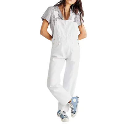 Women's High-Waisted Jumpsuit Overalls With Pockets Loose Fit Denim Trousers Casual Straight Leg Pants