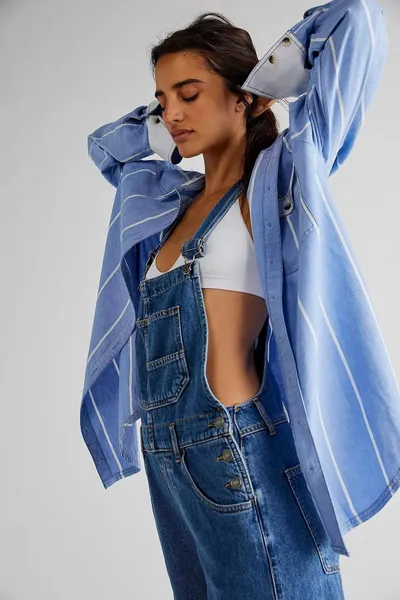 Women's High-Waisted Jumpsuit Overalls With Pockets Loose Fit Denim Trousers Casual Straight Leg Pants