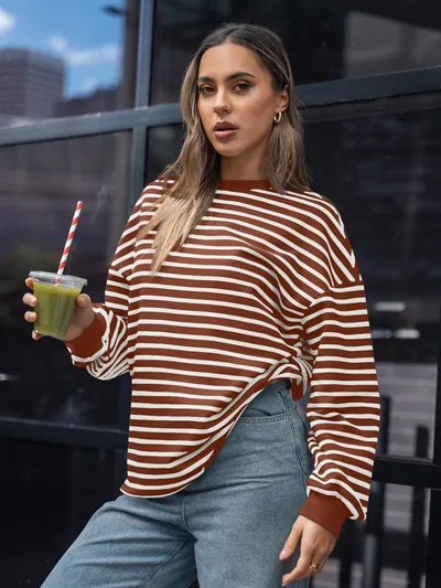 Cross Border TK Amazon Hot Oversized Loose Casual Striped Bathroom