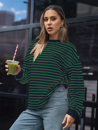 Cross Border TK Amazon Hot Oversized Loose Casual Striped Bathroom