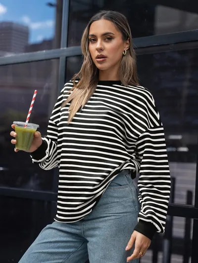 Cross Border TK Amazon Hot Oversized Loose Casual Striped Bathroom