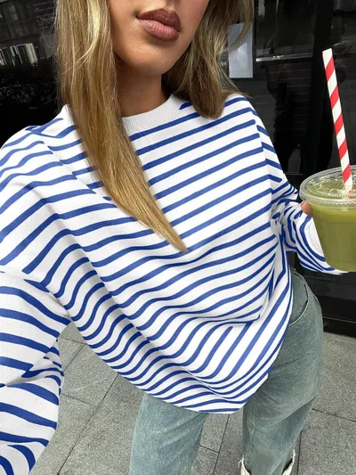 Cross Border TK Amazon Hot Oversized Loose Casual Striped Bathroom