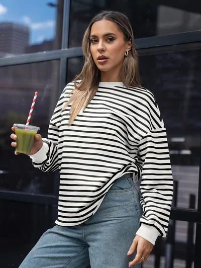 Cross Border TK Amazon Hot Oversized Loose Casual Striped Bathroom