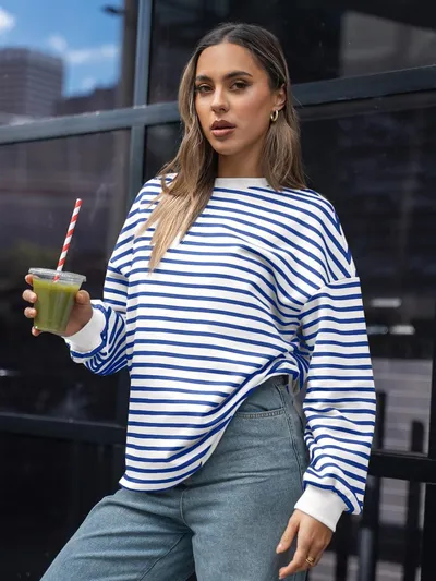 Cross Border TK Amazon Hot Oversized Loose Casual Striped Bathroom