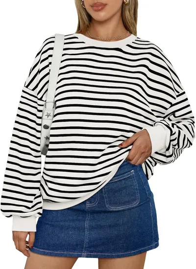Cross Border TK Amazon Hot Oversized Loose Casual Striped Bathroom
