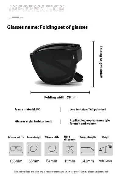 Foldable Set Of Glasses Polarized Sunglasses Simplicity One Mirror Two Use