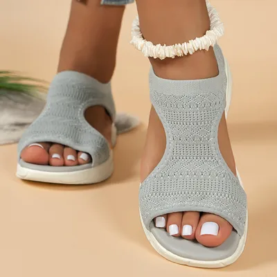 Women's Flyknit Sandals Hollow Peep-toe Roman Shoes