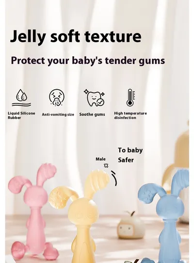 Silicone Rabbit Teether Infant Molar Rod Baby Teething Prevent Hand Sucking Artifact