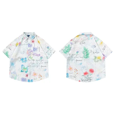 Graffiti Flower Butterfly Printed Shirt Men