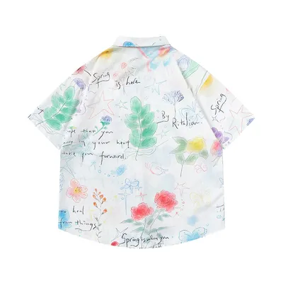Graffiti Flower Butterfly Printed Shirt Men
