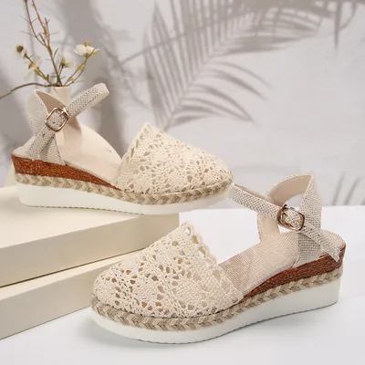 Woven Hollowed Women's Buckle Sandals