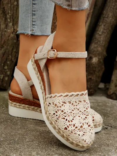 Woven Hollowed Women's Buckle Sandals