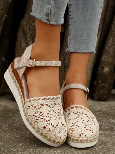 Woven Hollowed Women's Buckle Sandals
