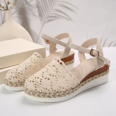 Woven Hollowed Women's Buckle Sandals