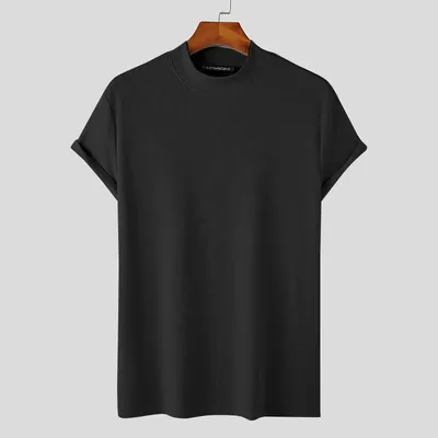 Men's American-style Pure Color Half Collar Thread Stretch T-shirt Top