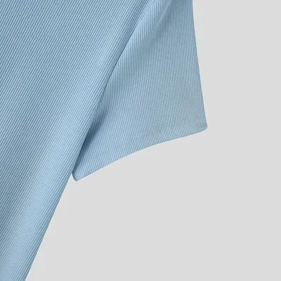 Men's American-style Pure Color Half Collar Thread Stretch T-shirt Top