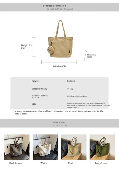 Canvas Shoulder Leisure Class Commuter Tote Bag