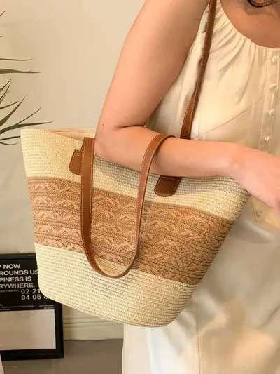 South Korea Vacation Style Raffia Woven Bag Large Capacity Totes
