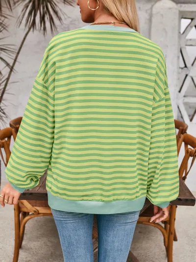 Loose Striped Long Sleeve T-shirt Casual Pullover Sweater For Womens Clothing