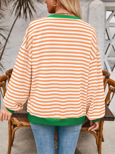 Loose Striped Long Sleeve T-shirt Casual Pullover Sweater For Womens Clothing