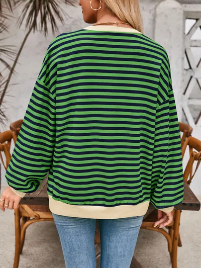 Loose Striped Long Sleeve T-shirt Casual Pullover Sweater For Womens Clothing