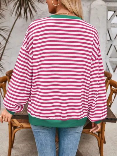 Loose Striped Long Sleeve T-shirt Casual Pullover Sweater For Womens Clothing