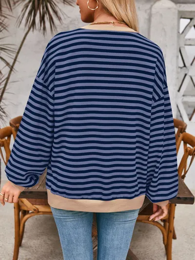 Loose Striped Long Sleeve T-shirt Casual Pullover Sweater For Womens Clothing