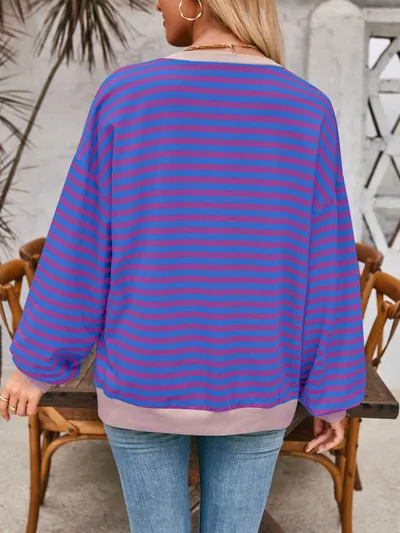 Loose Striped Long Sleeve T-shirt Casual Pullover Sweater For Womens Clothing