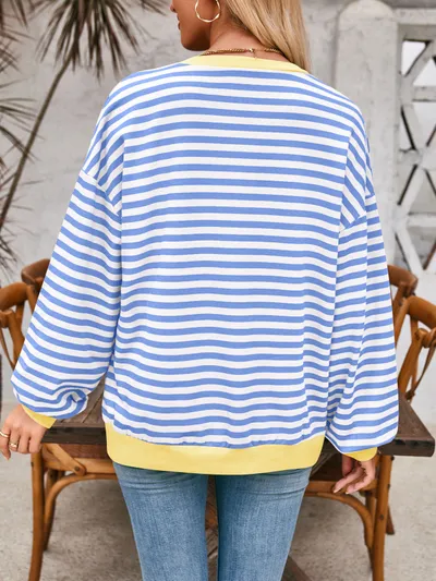 Loose Striped Long Sleeve T-shirt Casual Pullover Sweater For Womens Clothing