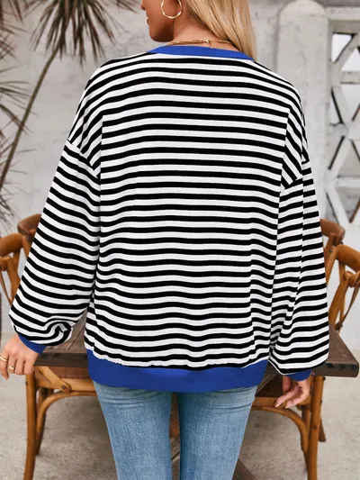 Loose Striped Long Sleeve T-shirt Casual Pullover Sweater For Womens Clothing