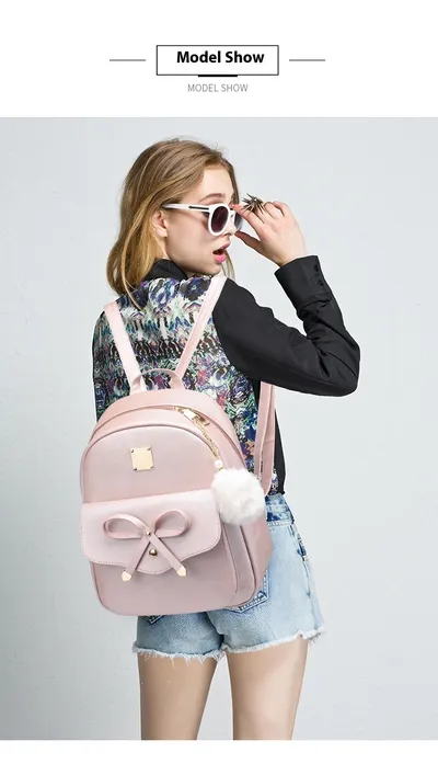 Cute Shoulders Backpack Crossbody Bags Coin Purse 3pcs Set Plus Safety Keychain Sets
