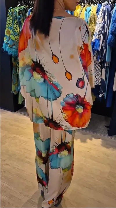 Indian Casual Round Neck Printed Satin Suit
