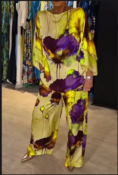Indian Casual Round Neck Printed Satin Suit