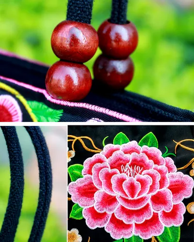 Ethnic Style Embroidered Handbag Wooden Bead Lace Bag
