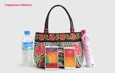 Ethnic Style Embroidered Handbag Wooden Bead Lace Bag