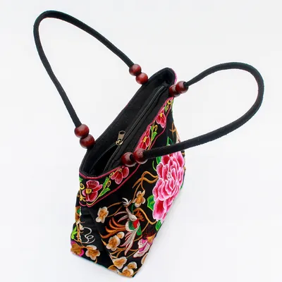 Ethnic Style Embroidered Handbag Wooden Bead Lace Bag