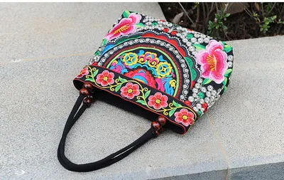 Ethnic Style Embroidered Handbag Wooden Bead Lace Bag