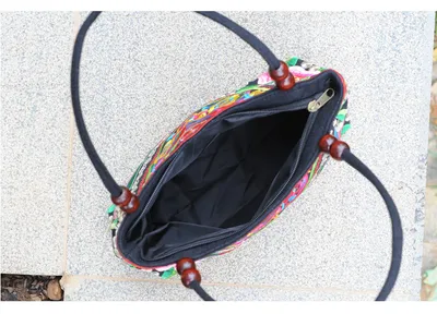 Ethnic Style Embroidered Handbag Wooden Bead Lace Bag