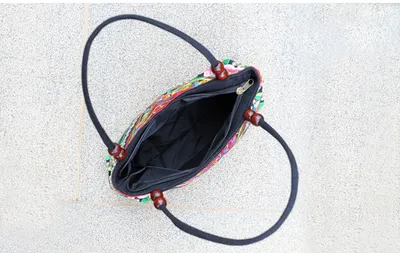 Ethnic Style Embroidered Handbag Wooden Bead Lace Bag