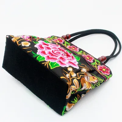 Ethnic Style Embroidered Handbag Wooden Bead Lace Bag