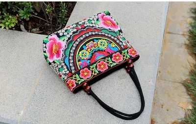 Ethnic Style Embroidered Handbag Wooden Bead Lace Bag