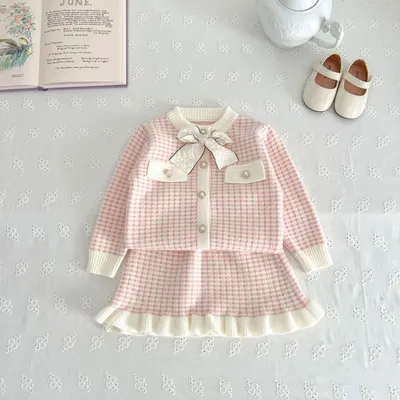 Kids' Sweater Skirt Knitted Cardigan Baby Two-piece Suit