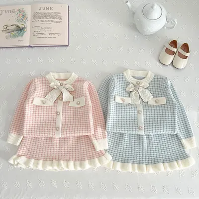 Kids' Sweater Skirt Knitted Cardigan Baby Two-piece Suit