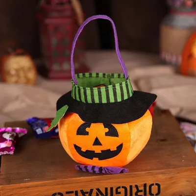 Cute Halloween Candy Bag Halloween Pumpkin Pattern Portable Handbag Cosplay Props Gift Basket Kids Gifts