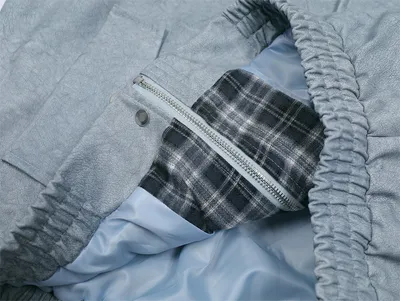 Stitching Plaid Lapel Leather Coat Men