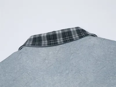 Stitching Plaid Lapel Leather Coat Men