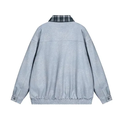 Stitching Plaid Lapel Leather Coat Men