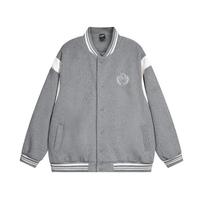 Spring And Autumn Color Stitching Stand-collar Badge Embroidered Casual Coat